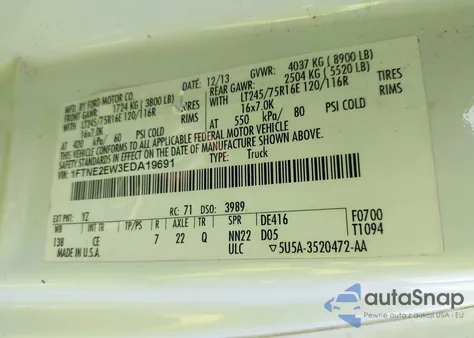 2014 Ford E-250 Commercial from USA, damaged, VIN 1FTNE2EW3EDA19691